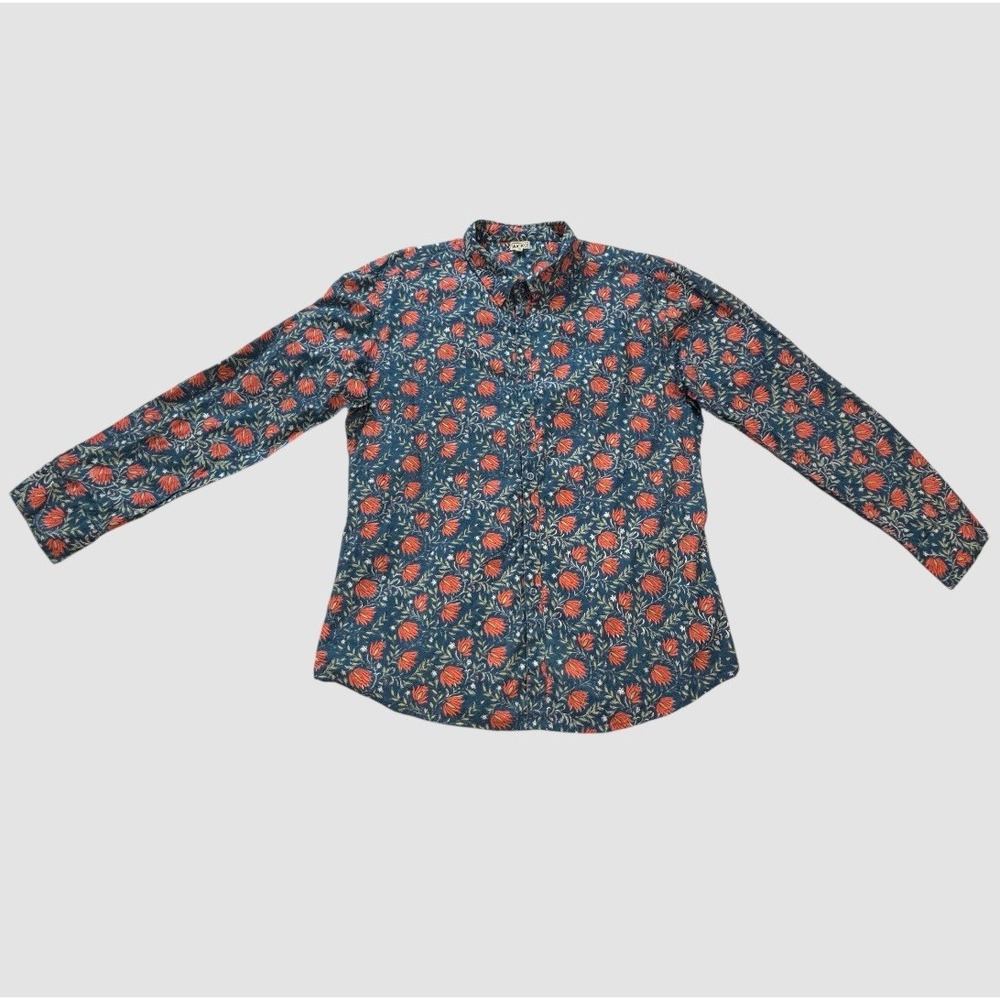 Akiko Mens XL Long Sleeve Floral Print Button Up Shirt Colorful 100% Cotton